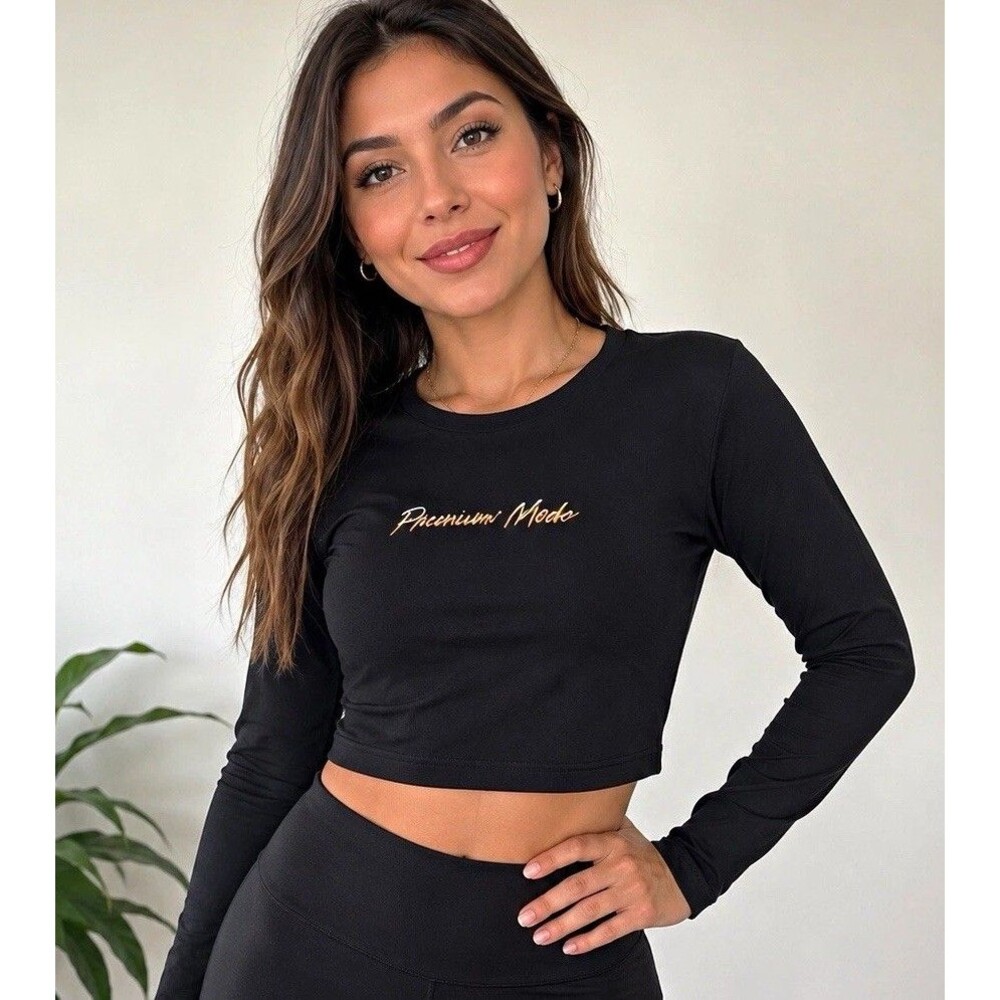 Black Knit Flamin' Hot Logo Long Sleeve Cropped Top Size S